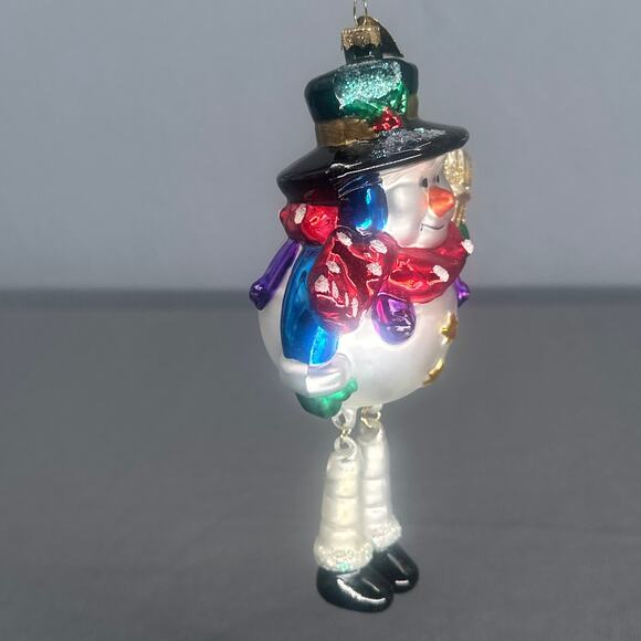 Thomas Pacconi Blown Glass Snowman Ornament 6” Hand Painted Dangle Leg Christmas - Picture 11 of 16